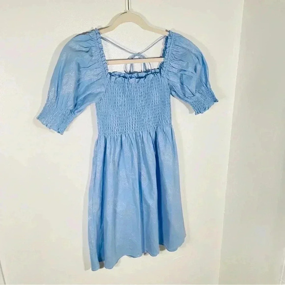Hill House Athena Nap Dress Light Blue Glitter Check Size XS Wedding Guest - Picture 6 of 8